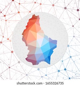 Abstract vector map of Luxembourg. Technology in the country geometric style poster. Polygonal Luxembourg map on 3d triangular mesh background. EPS10 Vector.
