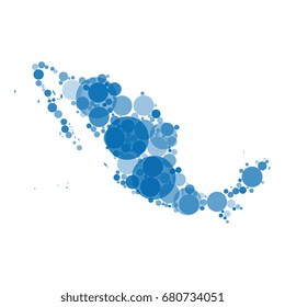 abstract vector map of mexico filled with circles of different diameters and shades of color isolated on white background