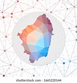 Abstract vector map of Naxos. Technology in the island geometric style poster. Polygonal Naxos map on 3D triangular mesh background. EPS10 Vector.