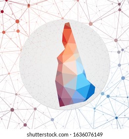 Abstract vector map of New Hampshire. Technology in the us state geometric style poster. Polygonal New Hampshire map on 3d triangular mesh backgound. EPS10 Vector.