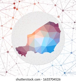 Abstract vector map of Nigeria. Technology in the country geometric style poster. Polygonal Nigeria map on 3D triangular mesh background. EPS10 Vector.