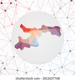 Abstract vector map of Norman Island. Technology in the island geometric style poster. Polygonal Norman map on 3D triangular mesh background. EPS10 Vector.