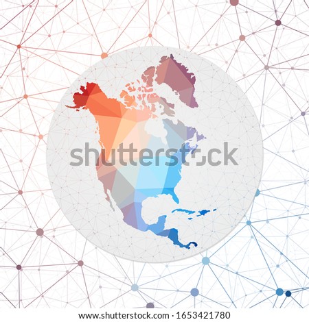 Abstract vector map of North America in a geometric style with a 3D triangular mesh background. Technology-themed design.