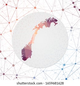 Abstract vector map of Norway. Technology in the country geometric style poster. Polygonal Norway map on 3d triangular mesh background. EPS10 Vector.