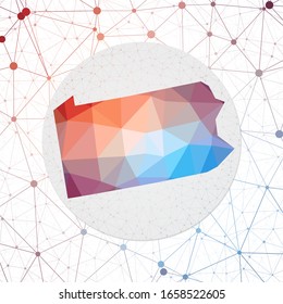 Abstrakte Vektorillustration Karte von Pennsylvania. Die Technologie in uns stellt geometrisches Poster dar. Polygonal Pennsylvania Karte auf dreieckigem Hintergrund. EPS10-Vektorillustration.