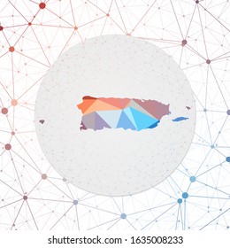 Abstract vector map of Puerto Rico. Technology in the country geometric style poster. Polygonal Puerto Rico map on 3d triangular mesh background. EPS10 Vector.