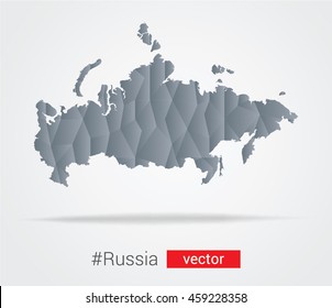 Abstract vector map of Russian Federation made out of polygons and other geometric shapes in silver color