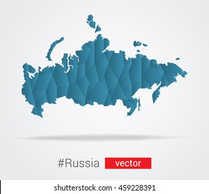 Abstract vector map of Russian Federation made out of polygons and other geometric shapes in blue color