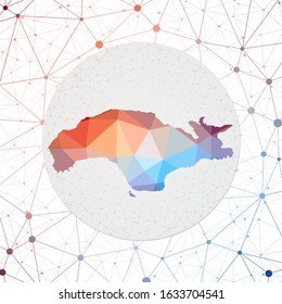 Abstract vector map of Samos. Technology in the island geometric style poster. Polygonal Samos map on 3d triangular mesh backgound. EPS10 Vector.