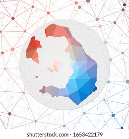 Mapa vector abstracto de Santorini. Tecnología en el afiche de estilo geométrico de la isla. Mapa de Santorini poligonal sobre fondo triangular 3d. Vector EPS10.