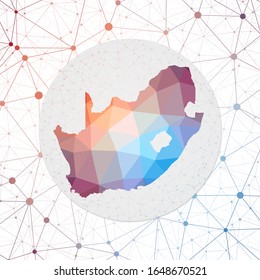 Abstract vector map of South Africa. Technology in the country geometric style poster. Polygonal South Africa map on 3d triangular mesh background. EPS10 Vector.