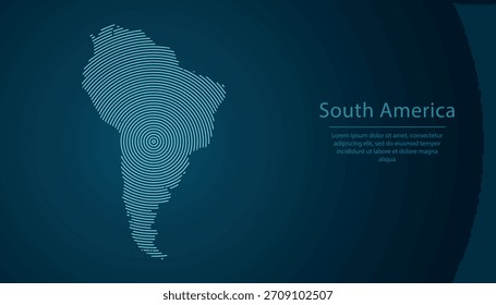 Abstractas mapa de Vector de América del Sur creado con líneas concéntricas azules brillantes sobre fondo oscuro