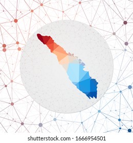 Abstract vector map of Sumatra. Technology in the island geometric style poster. Polygonal Sumatra map on 3d triangular mesh backgound. EPS10 Vector.