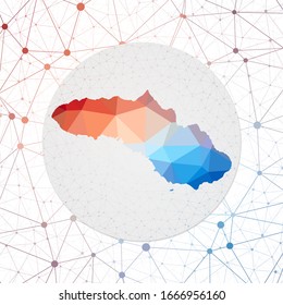 Abstract vector map of Sumba. Technology in the island geometric style poster. Polygonal Sumba map on 3d triangular mesh background. EPS10 Vector.