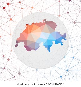 Mapa vector abstracto de Suiza. Tecnología en el afiche de estilo geométrico del país. Mapa de Suiza polígono sobre fondo triangular 3d. Vector EPS10.
