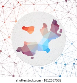 Abstract vector map of Terre-de-Haut Island. Technology in the island geometric style poster. Polygonal Terre-de-Haut map on 3d triangular mesh background. EPS10 Vector.