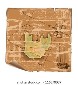 Abstract vector map of treasure island in vintage style.