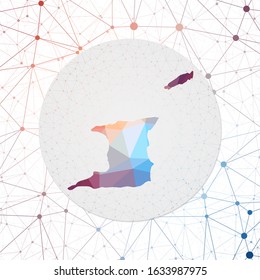 Abstract vector map of Trinidad and Tobago. Technology in the country geometric style poster. Polygonal Trinidad and Tobago map on 3d triangular mesh backgound. EPS10 Vector.