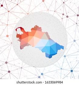 Abstract vector map of Turkmenistan. Technology in the country geometric style poster. Polygonal Turkmenistan map on 3D triangular mesh background. EPS10 Vector.