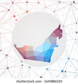 Abstract vector map of UAE. Technology in the country geometric style poster. Polygonal UAE map on 3d triangular mesh background. EPS10 Vector.