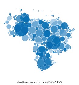 abstract vector map of venezuela filled with circles of different diameters and shades of color isolated on white background