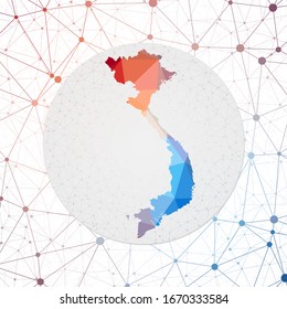 Abstract vector map of Vietnam. Technology in the country geometric style poster. Polygonal Vietnam map on 3d triangular mesh background. EPS10 Vector.