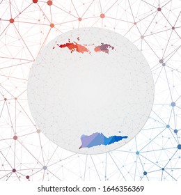 Abstract vector map of Virgin Islands. Technology in the island geometric style poster. Polygonal Virgin Islands map on 3d triangular mesh backgound. EPS10 Vector.