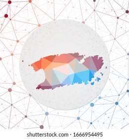 Abstract vector map of Vis. Technology in the island geometric style poster. Polygonal Vis map on 3d triangular mesh background. EPS10 Vector.