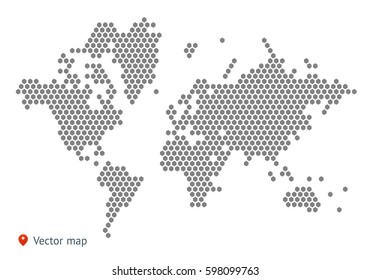 Abstract vector map of the world from dot forms with placemark for filling out infographic, business templates, covers, web sites, interfaces, business cards, catalogs, brochures, annual reports.