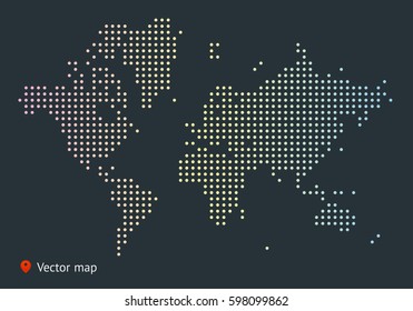 Abstract vector map of the world from dot forms with placemark for filling out infographic, business templates, covers, web sites, interfaces, business cards, catalogs, brochures, annual reports.