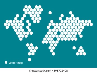 Abstract vector map of the world from dot forms with placemarks for filling out infographics, business templates, covers, web sites, interfaces, business cards, catalogs, brochures, annual reports.