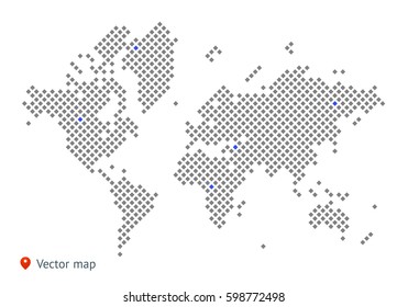 Abstract vector map of the world from dot forms with placemarks for filling out infographics, business templates, covers, web sites, interfaces, business cards, catalogs, brochures, annual reports.