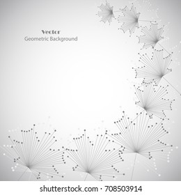 Abstract vector maple leaves made of connected lines and dots on gray background.