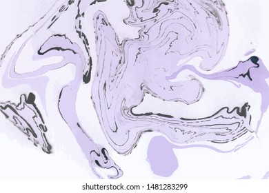 Abstract vector marble background. Violet, white and black colors. Ink marble texture. Marble effect painting.  Mixed acrylic paints. Contemporary art.