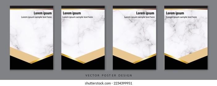 Abstract vector marble black golden texture poster design grey frame background. 