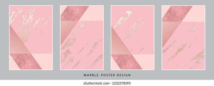 Abstrakter Vektormarmor, rosa Rosa, goldenes Rose, Plakat, grauer Hintergrund. 