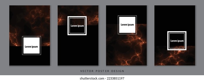 Abstract vector marble red black texture poster design grey frame background. 