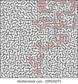 Abstract vector maze of high complexity with solution