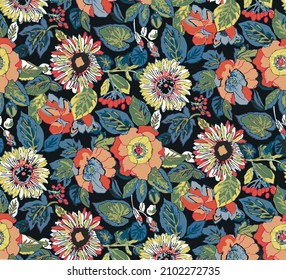 abstract vector medium-color flowers full random arrangement illustration digital image for textile motifs