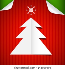 Abstract Vector Merry Christmas Theme - Tree on Red Background 
