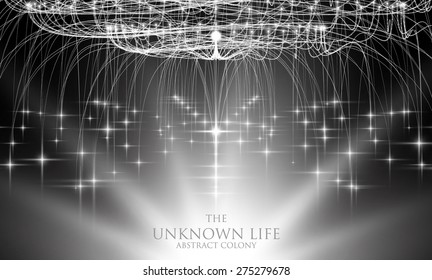 Abstract vector mesh background. Bioluminescence of tentacles. Futuristic style card. Elegant background for business presentations. Eps 10.