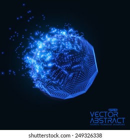 Abstract vector mesh background. Destroying of abstract comet. Futuristic technology style. Elegant background for business presentations. Flying debris. eps10