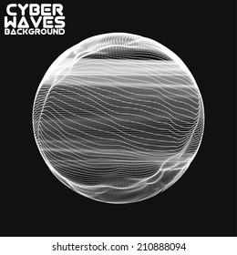 Abstract vector mesh background. Point cloud. Chaotic light waves. Technological cyberspace background. Cyber waves.