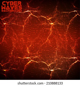 Abstract vector mesh background. Point cloud. Chaotic light waves. Technological cyberspace background. Cyber waves.