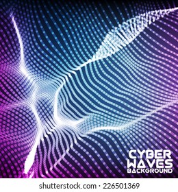 Abstract vector mesh background. Point cloud. Chaotic light waves. Technological cyberspace background. Cyber waves.