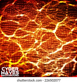 Abstract vector mesh background. Point cloud. Chaotic light waves. Technological cyberspace background. Cyber waves.