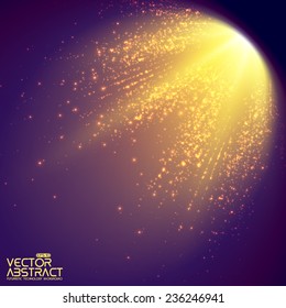 Abstract vector mesh background. Shinig comet with glowing poit tail on the green background. Futuristic style card. Elegant background for business presentations. Eps 10.