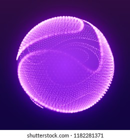 Abstract vector mesh cliced sphere on dark violet background with depth of field effect. Futuristic style card. Elegant background for business. Corrupted point sphere with bokeh. Chaos aesthetics