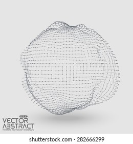 Abstract vector mesh distorted sphere constructed with connected points on light background. Futuristic technology style. Elegant background for business presentations.Eps10