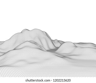 Abstract vector mesh landscape. Cyberspace grid. Data visualization background.